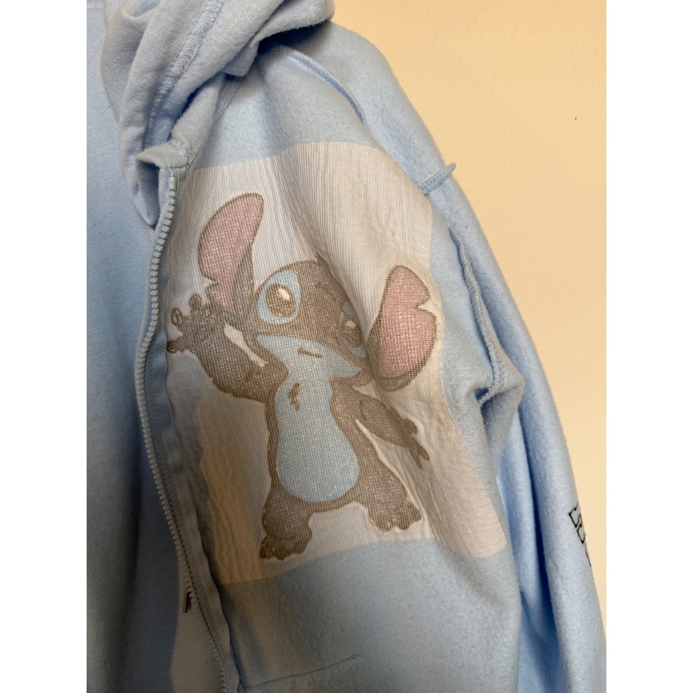Disney Stitch O'Hana Zip Hoodie Light Blue Chenille Patch Size Large - Picture 16 of 17